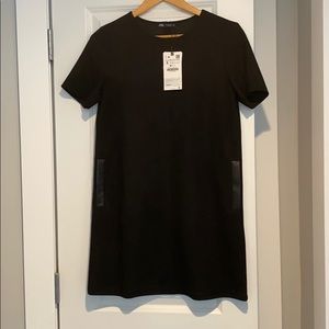 Zara Black Leather-detail Mini Dress SizeSm